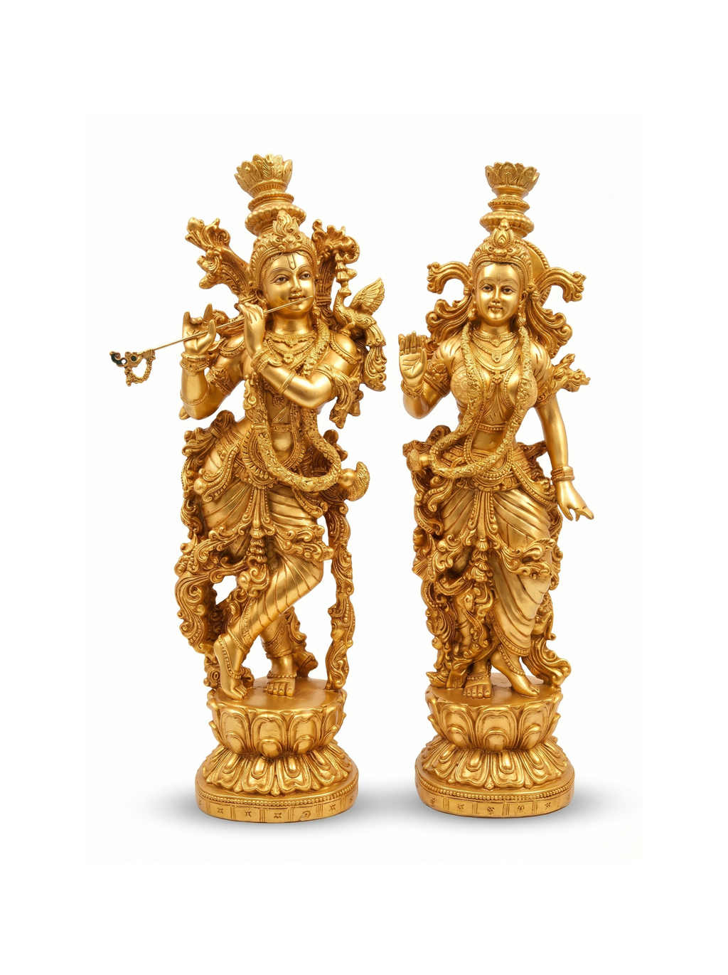 Radha Krishna Golden Idol Set | Luxury God Statue for Home & Temple Decor