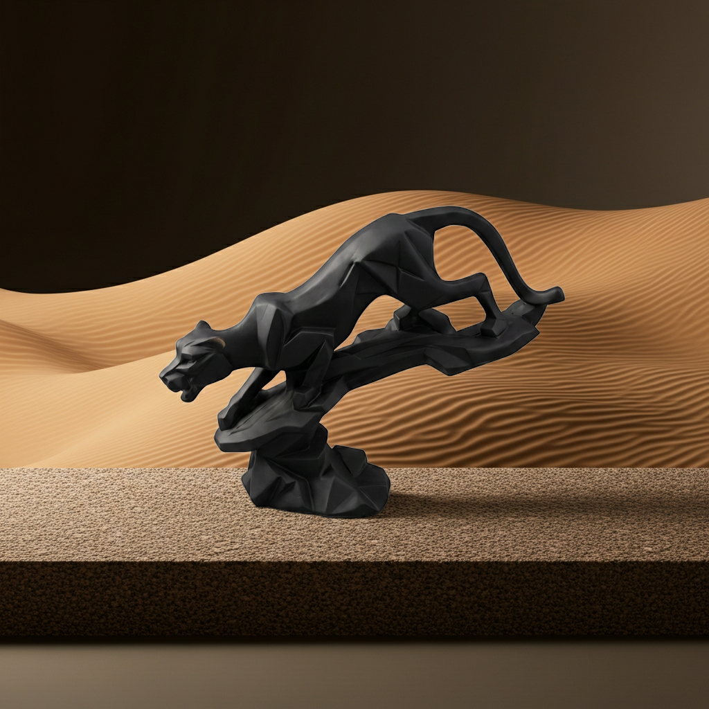 Black Panther Sculpture – Modern Matte Finish Jumping Panther Decor for Home & Office