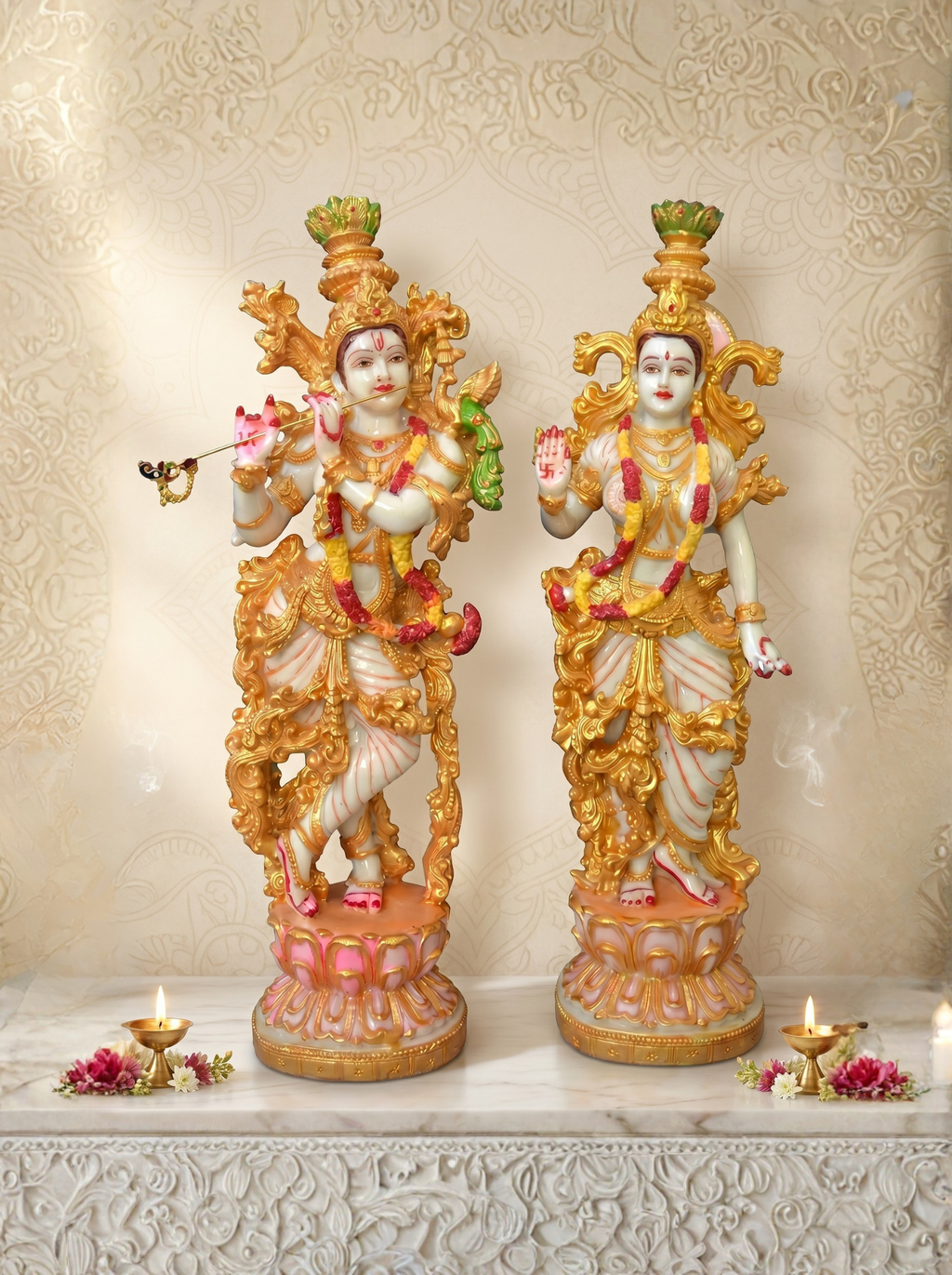 Radha Krishna Idol Set | Premium Marble Finish God Statue for Home & Temple
