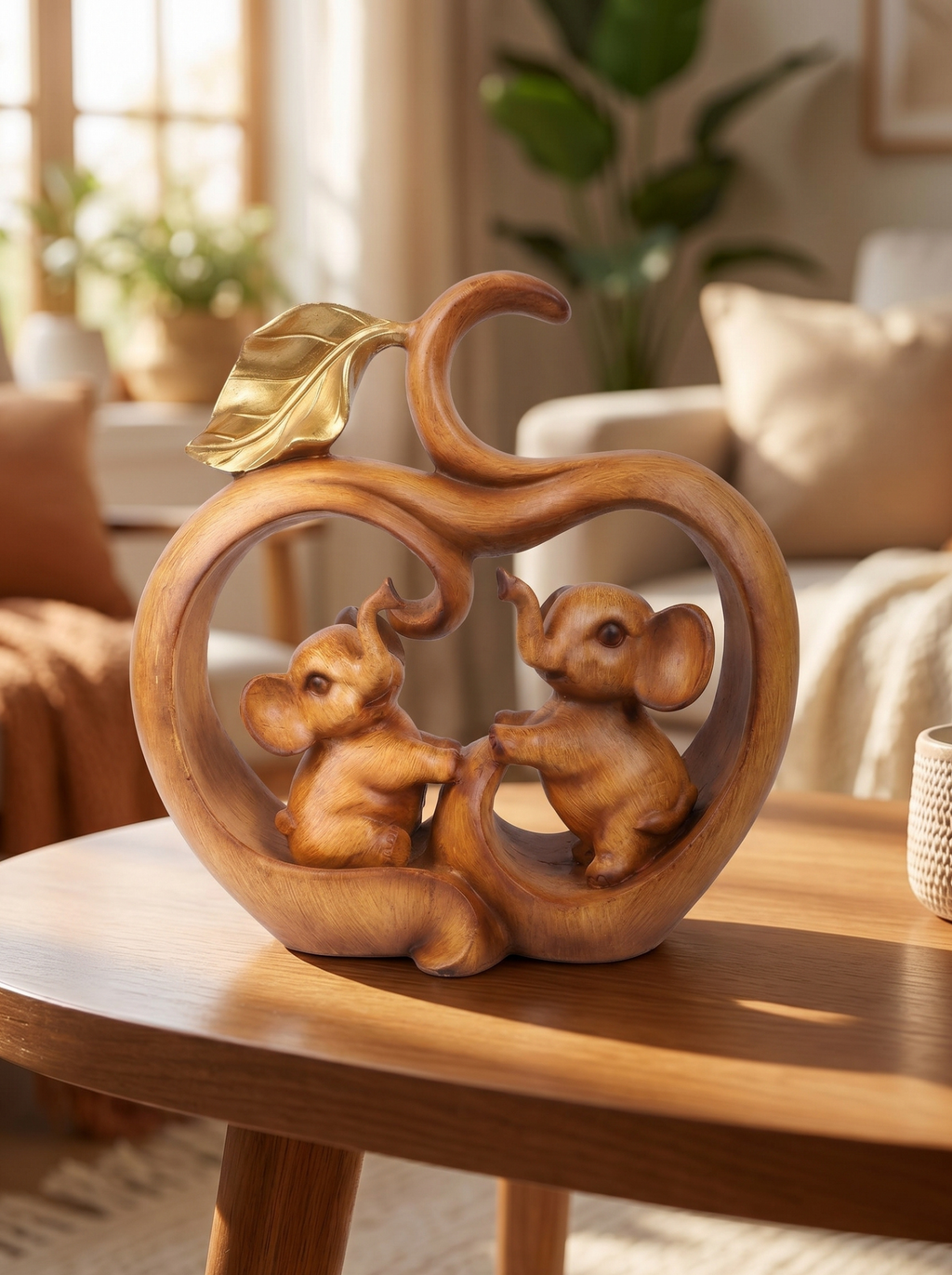 Elephant Love Showpiece – Wooden Finish Couple Decor for Home & Gifts