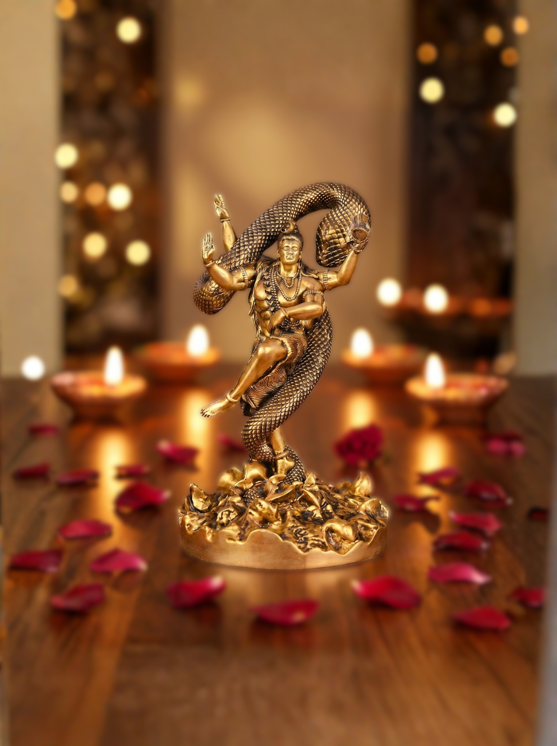 Golden Lord Shiva Nataraj Statue with Serpent – Premium Spiritual Home Decor Showpiece