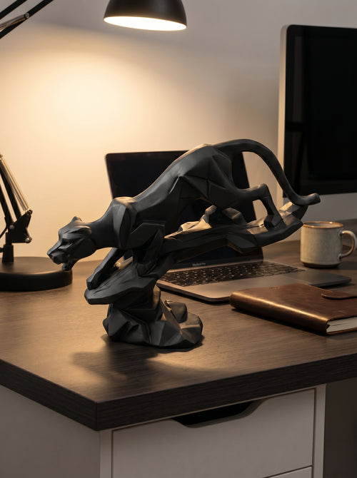 Black Panther Sculpture – Modern Matte Finish Jumping Panther Decor for Home & Office