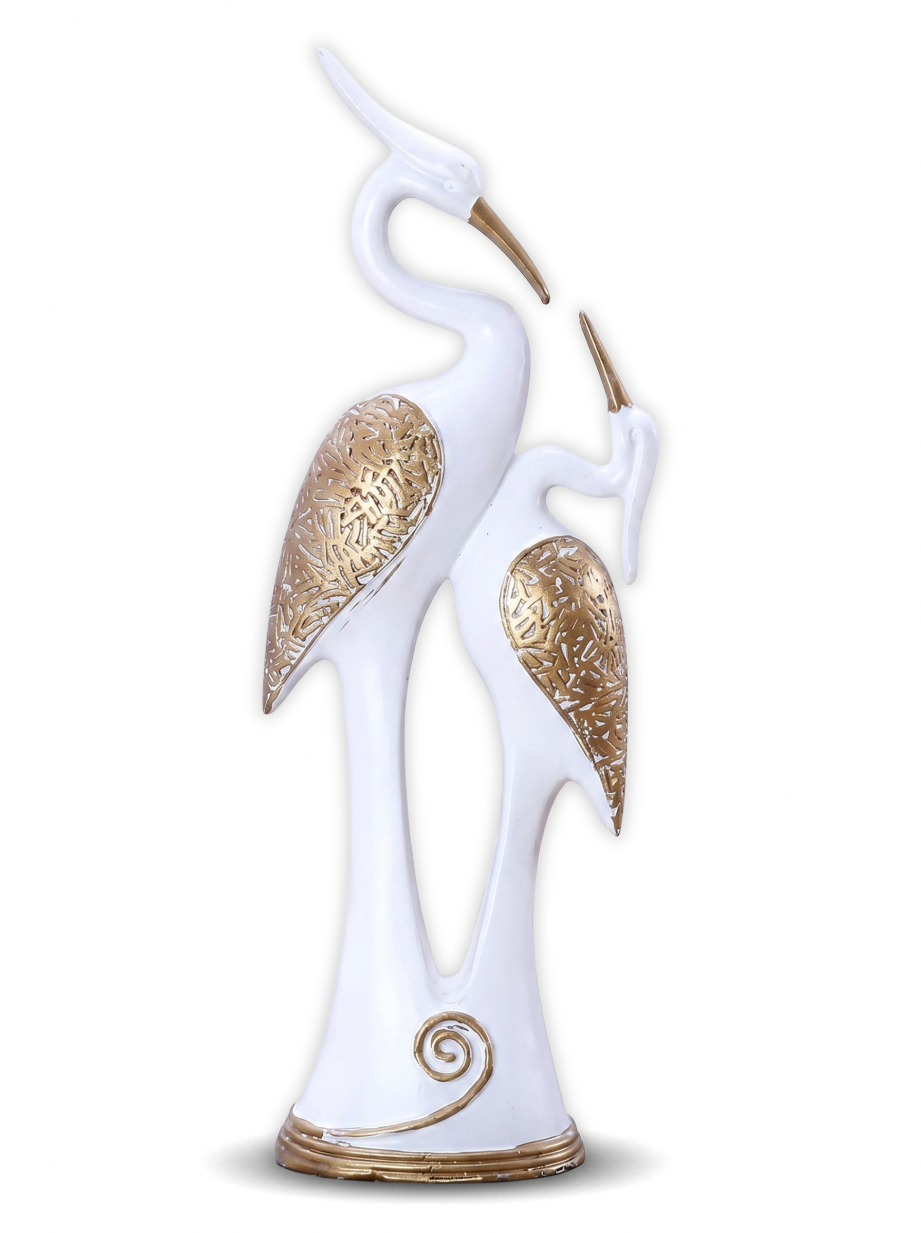 Elegant Crane Couple Showpiece – White & Gold Modern Bird Decor for Home