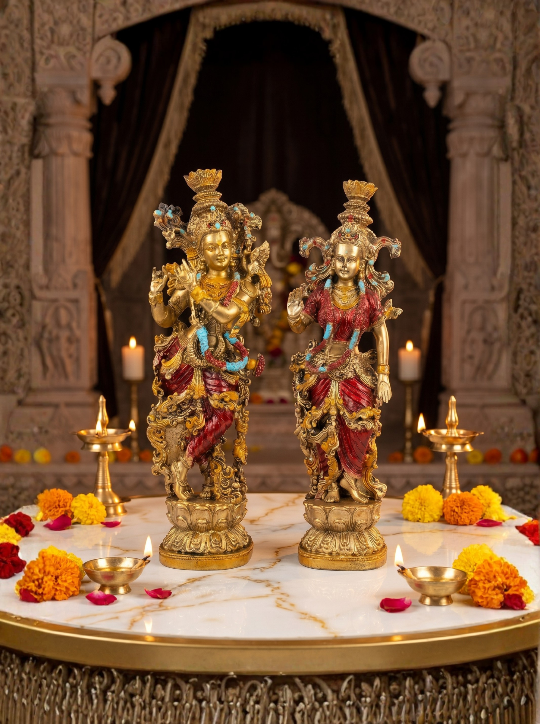 Radha Krishna Golden Idol Set – Premium Spiritual Home Decor Statue (Pair)