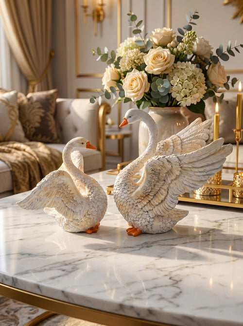 Elegant Swan Pair Showpiece – White Decorative Bird Figurines for Home Decor