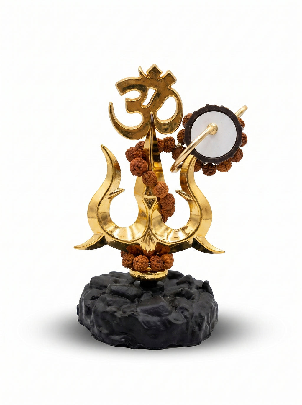 Golden Om Trishul Showpiece with Rudraksha – Spiritual Home Decor Idol