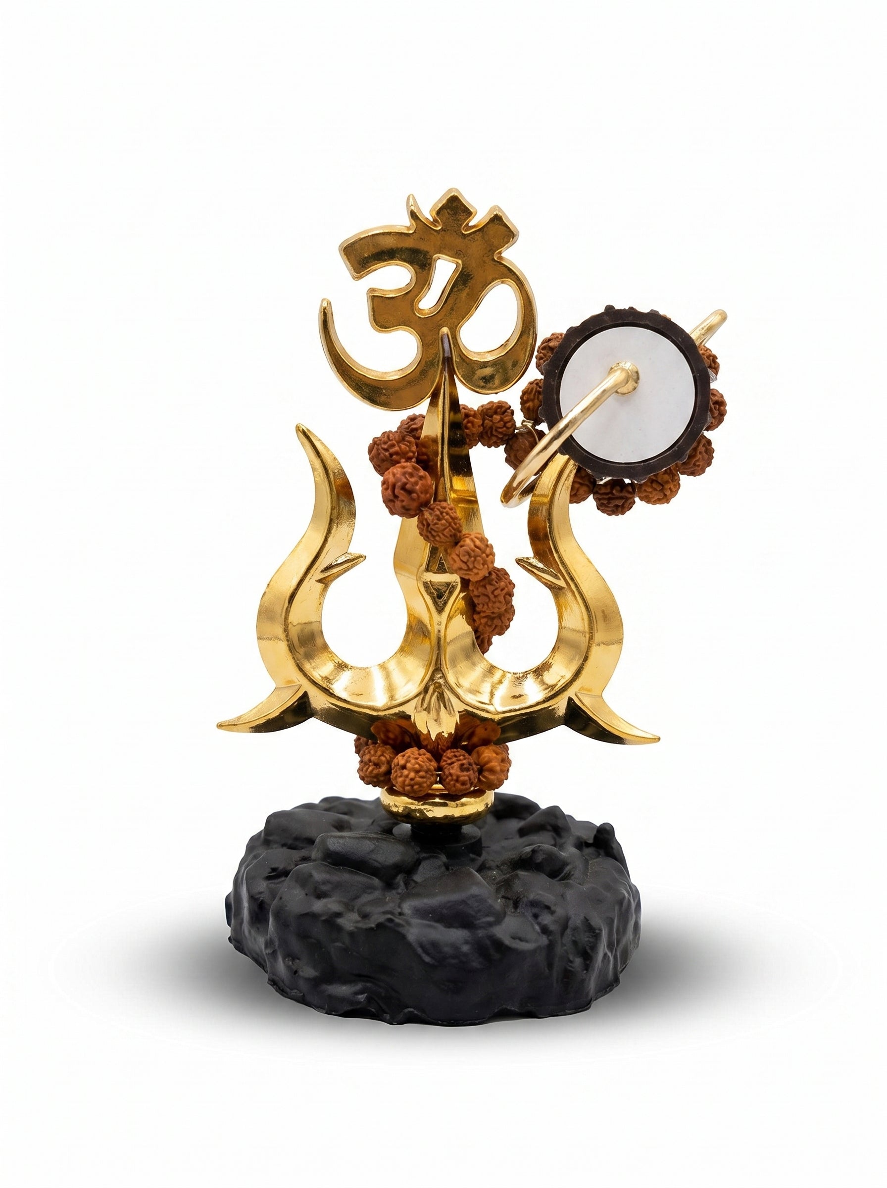 Golden Om Trishul Showpiece with Rudraksha – Spiritual Home Decor Idol