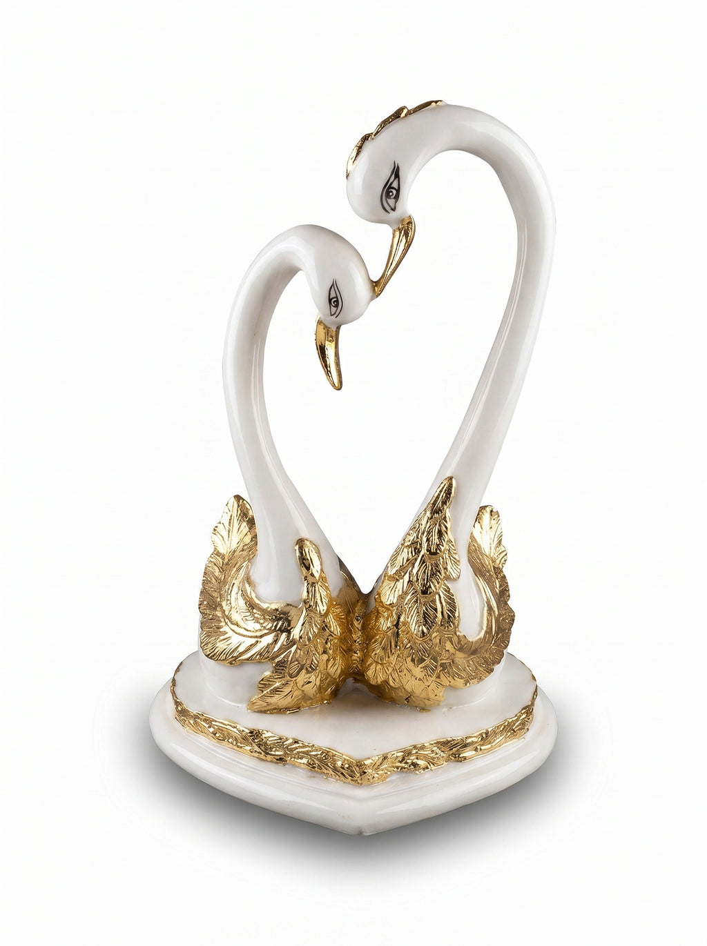 Elegant Swan Couple Showpiece – White & Gold Romantic Home Decor Statue