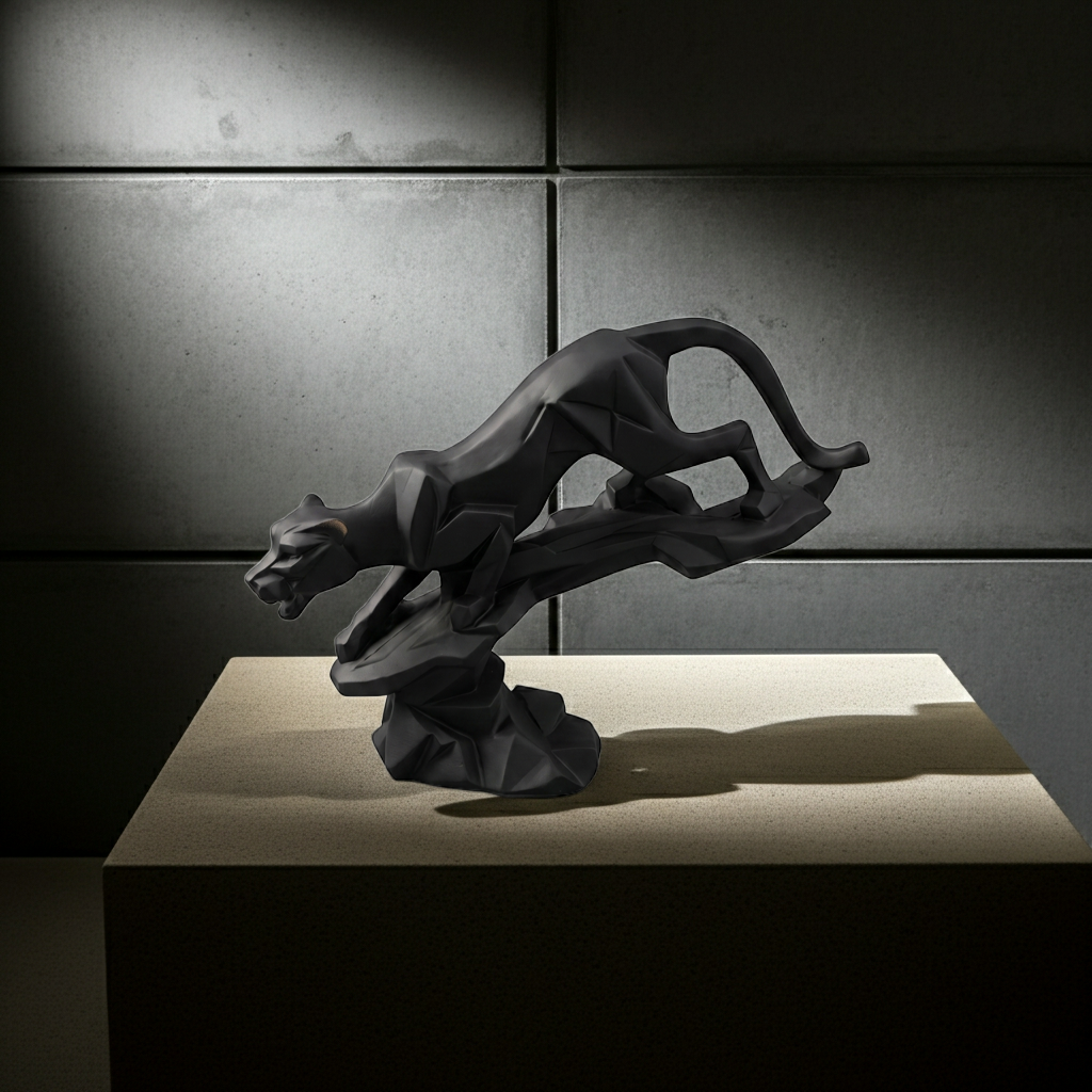 Black Panther Sculpture – Modern Matte Finish Jumping Panther Decor for Home & Office