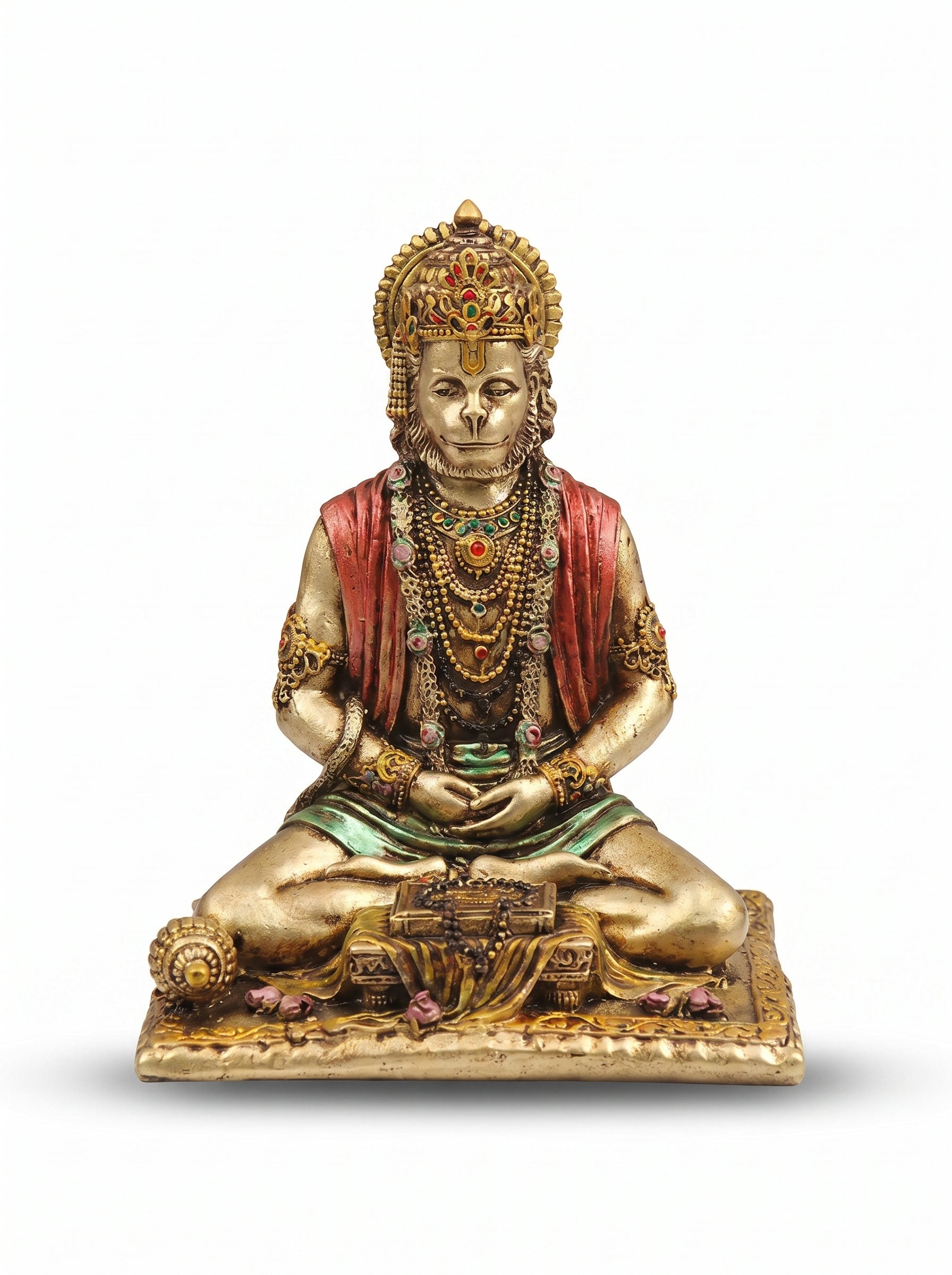 Hanuman Meditation Statue – Antique Gold Spiritual Decor for Home & Car Dashboard