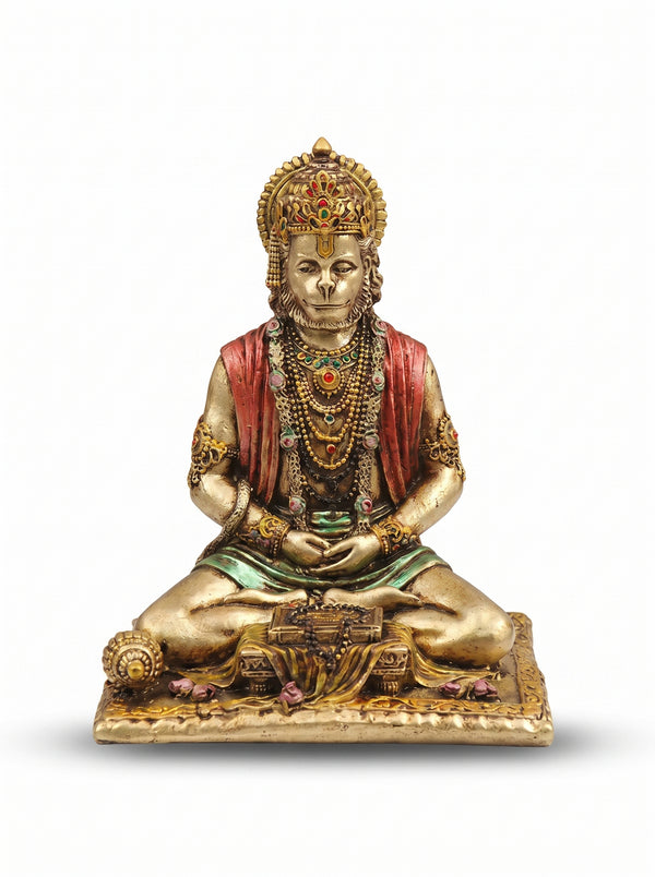 Hanuman Meditation Statue – Antique Gold Spiritual Decor for Home & Car Dashboard