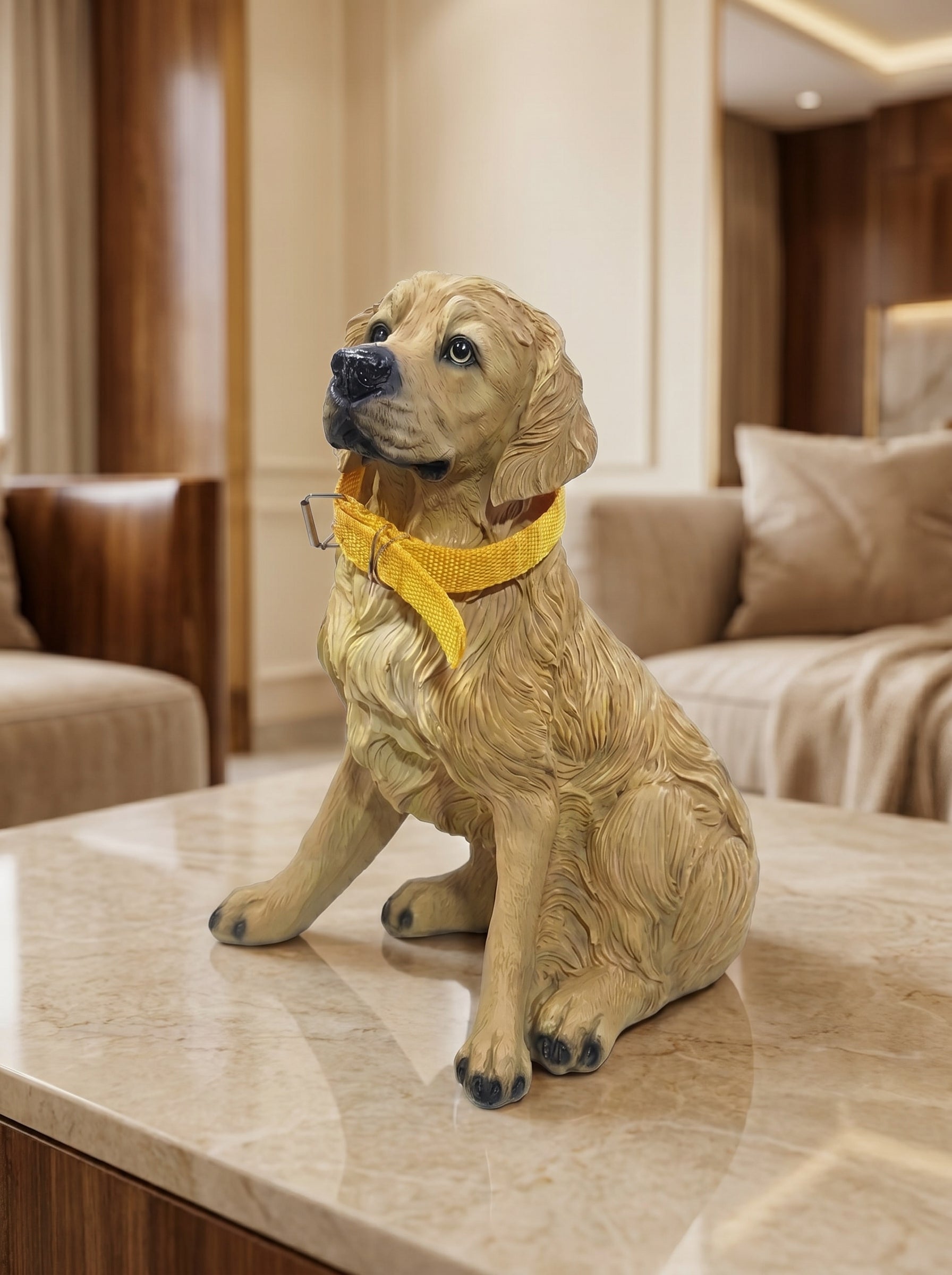Golden Retriever Dog Showpiece – Premium Decorative Figurine with Yellow Collar