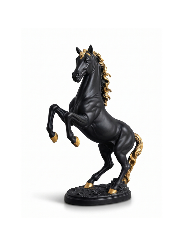 Rearing Horse Figurine | Black Gold Luxury Home Decor Statue