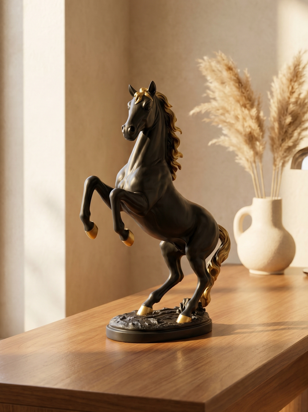 Rearing Horse Figurine | Black Gold Luxury Home Decor Statue