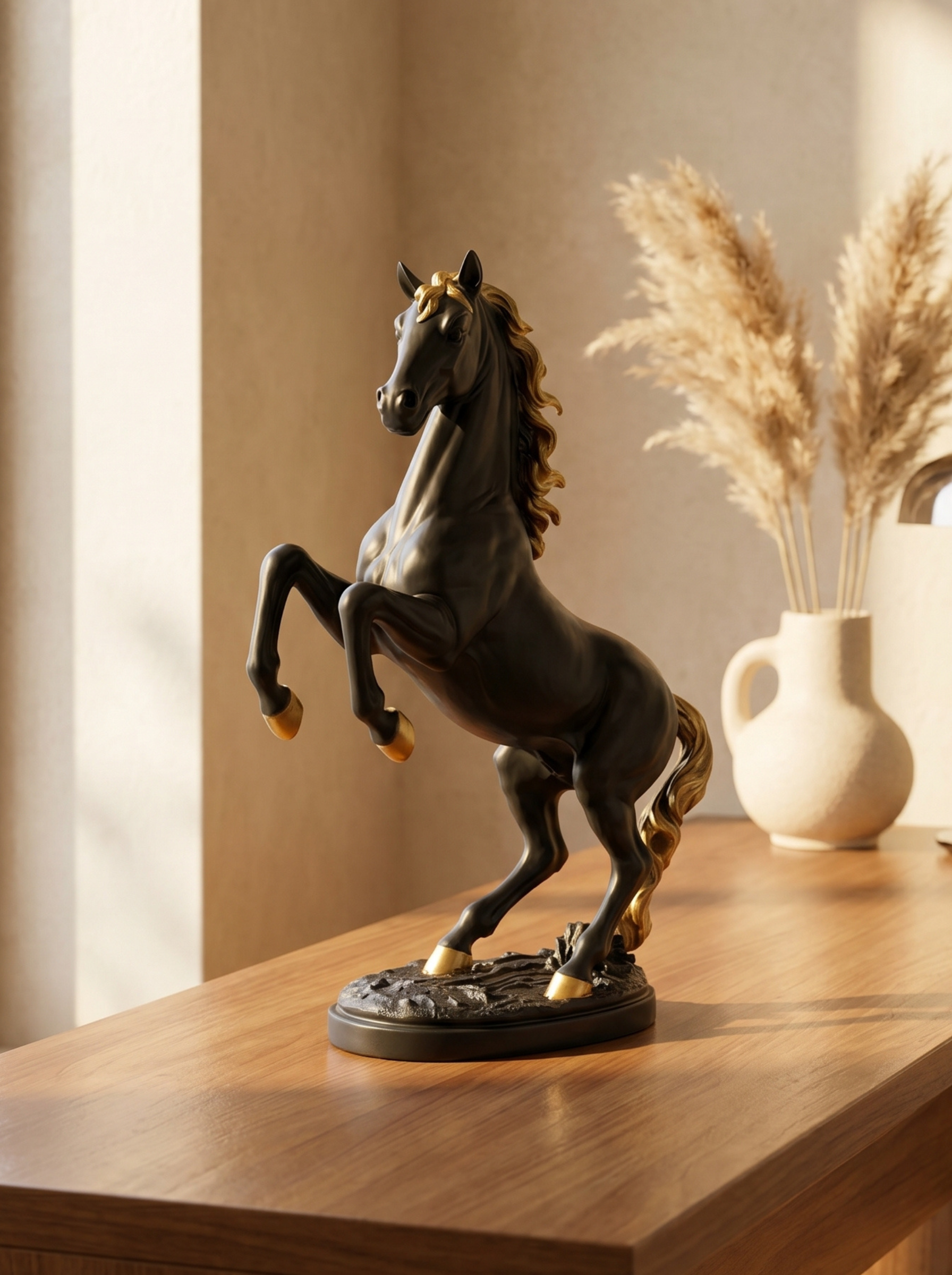 Rearing Horse Figurine | Black Gold Luxury Home Decor Statue