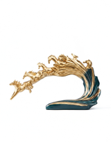 Golden Horse Sculpture Decor | Luxury Wave Horse Statue for Home & Office
